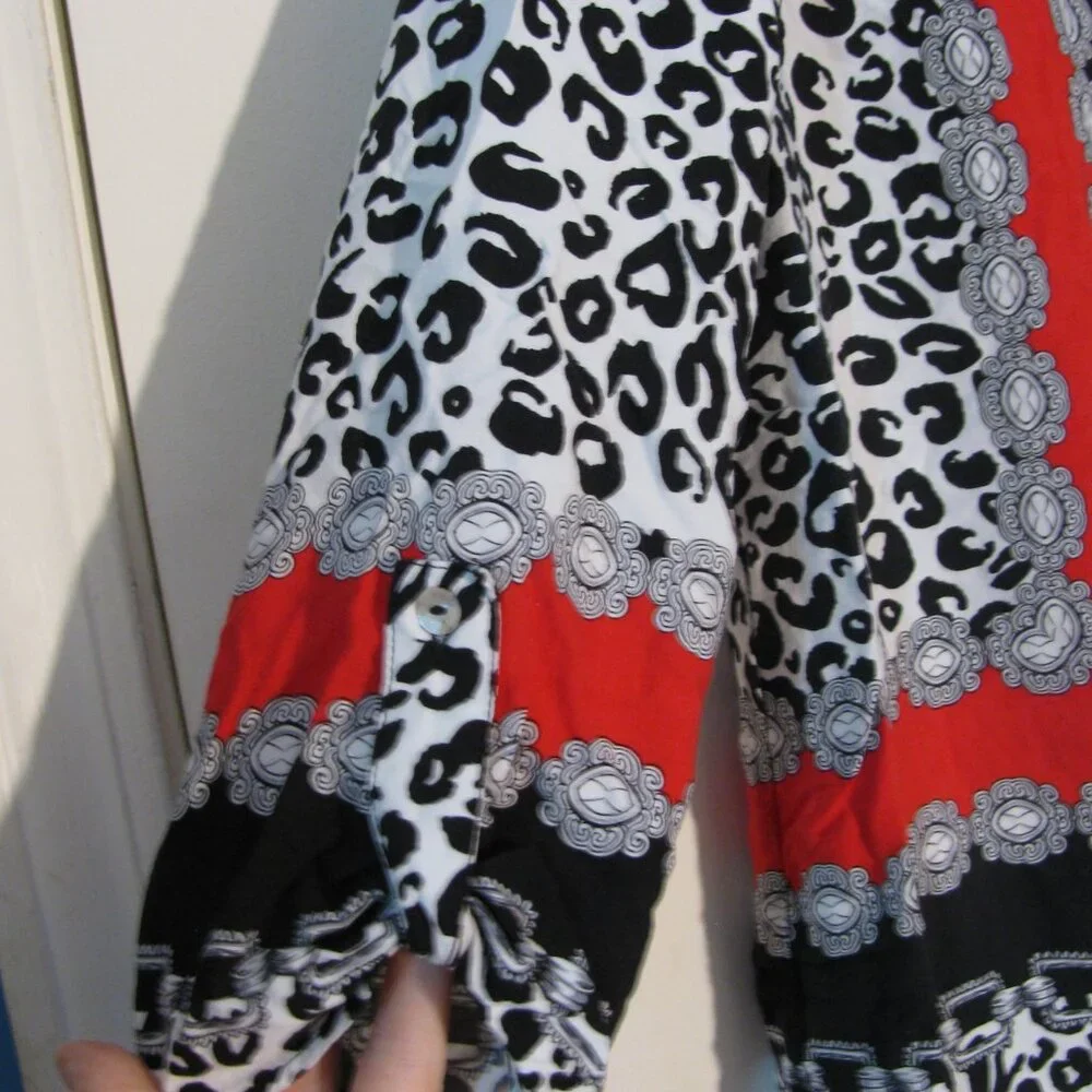 * Ruby Rd Black White Blouse Medium Colorful Tie Front - Picture 5 of 5